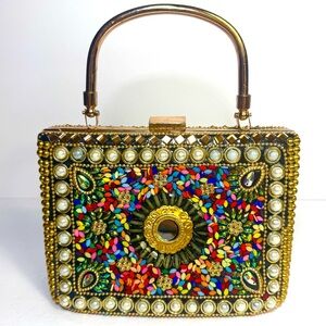 LULU Beaded Mosaic Box Clutch‎ – Multicolor Jeweled Handbag